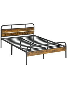 HOMCOM Industrial-Style Double Bed Frame - Black/Brown 831-869V01RB