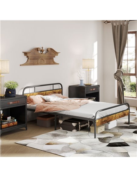 HOMCOM Industrial-Style Double Bed Frame - Black/Brown 831-869V01RB - pic 108657 | FastDaddyshop