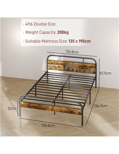 HOMCOM Industrial-Style Double Bed Frame - Black/Brown 831-869V01RB