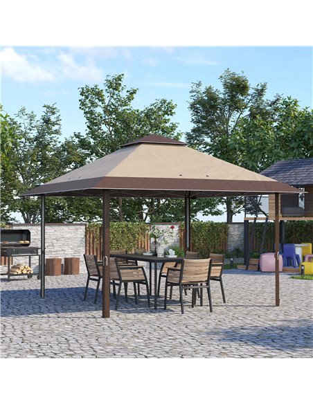 Outsunny 4 x 4m Pop-up Gazebo Double Roof Canopy Tent with UV Proof, Roller Bag & Adjustable Legs Outdoor Party, Steel Frame, Co - pic 10866 | FastDaddyshop