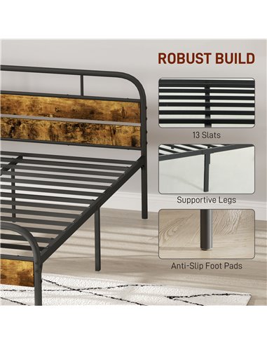 HOMCOM Industrial-Style Double Bed Frame - Black/Brown 831-869V01RB