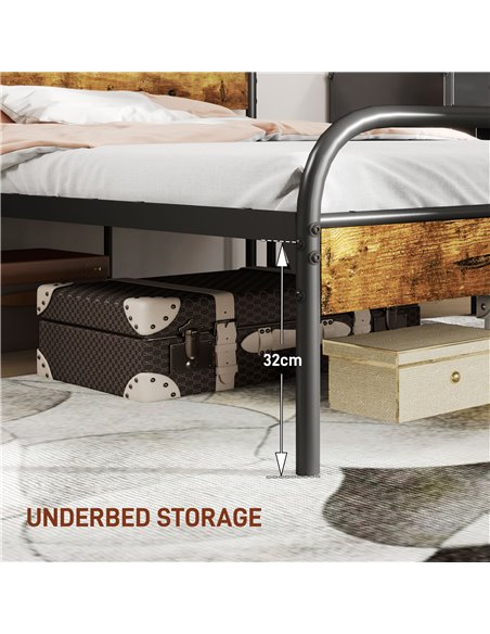 HOMCOM Industrial-Style Double Bed Frame - Black/Brown 831-869V01RB - pic 108661 | FastDaddyshop