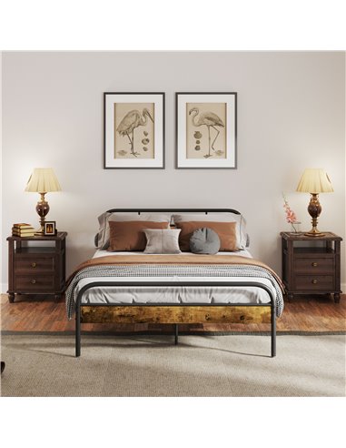 HOMCOM Industrial-Style Double Bed Frame - Black/Brown 831-869V01RB