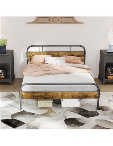 HOMCOM Industrial-Style Double Bed Frame - Black/Brown 831-869V01RB