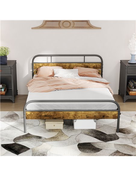 HOMCOM Industrial-Style Double Bed Frame - Black/Brown 831-869V01RB - pic 108663 | FastDaddyshop