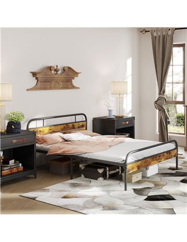HOMCOM Industrial-Style King Bed Frame - Black/Brown 831-869V03RB