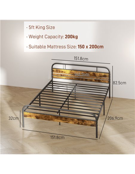 HOMCOM Industrial-Style King Bed Frame - Black/Brown 831-869V03RB - pic 108667 | FastDaddyshop