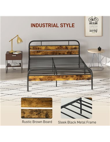 HOMCOM Industrial-Style King Bed Frame - Black/Brown 831-869V03RB