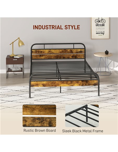 HOMCOM Industrial-Style King Bed Frame - Black/Brown 831-869V03RB - pic 108668 | FastDaddyshop