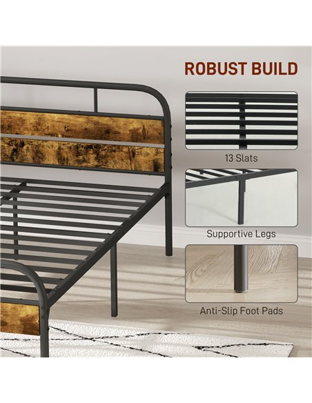 HOMCOM Industrial-Style King Bed Frame - Black/Brown 831-869V03RB - pic 108669 | FastDaddyshop