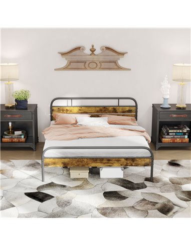 HOMCOM Industrial-Style King Bed Frame - Black/Brown 831-869V03RB