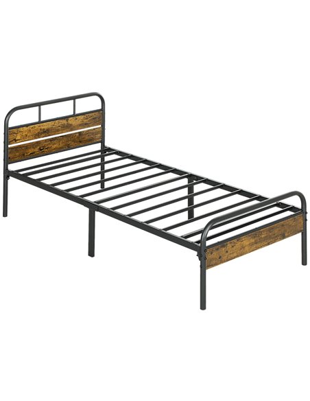 HOMCOM Industrial-Style Single Bed Frame - Black/Brown 831-869V00RB - pic 108674 | FastDaddyshop