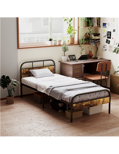 HOMCOM Industrial-Style Single Bed Frame - Black/Brown 831-869V00RB