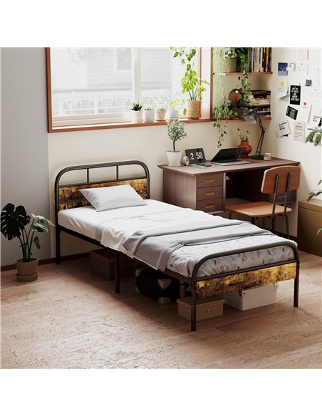 HOMCOM Industrial-Style Single Bed Frame - Black/Brown 831-869V00RB - pic 108675 | FastDaddyshop