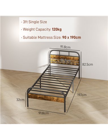 HOMCOM Industrial-Style Single Bed Frame - Black/Brown 831-869V00RB