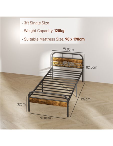 HOMCOM Industrial-Style Single Bed Frame - Black/Brown 831-869V00RB - pic 108676 | FastDaddyshop