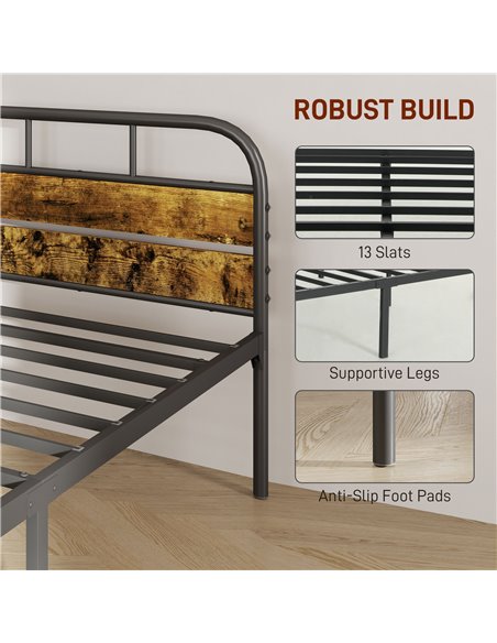 HOMCOM Industrial-Style Single Bed Frame - Black/Brown 831-869V00RB - pic 108678 | FastDaddyshop