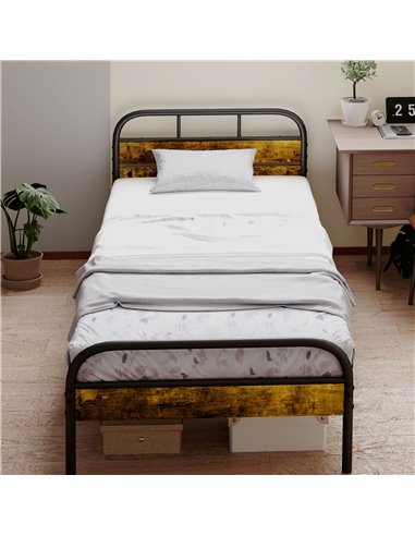 HOMCOM Industrial-Style Single Bed Frame - Black/Brown 831-869V00RB