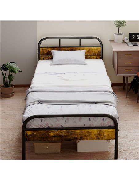 HOMCOM Industrial-Style Single Bed Frame - Black/Brown 831-869V00RB - pic 108680 | FastDaddyshop