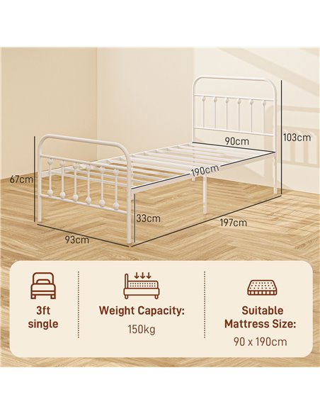 HOMCOM Single Minimalistic Metal Bed Frame - White 831-791V00WT - pic 108685 | FastDaddyshop