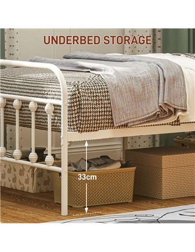 HOMCOM Single Minimalistic Metal Bed Frame - White 831-791V00WT