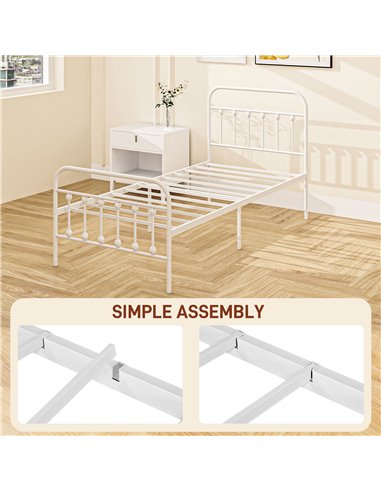 HOMCOM Single Minimalistic Metal Bed Frame - White 831-791V00WT