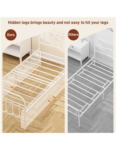 HOMCOM Single Minimalistic Metal Bed Frame - White 831-791V00WT