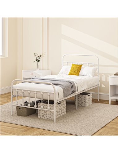 HOMCOM Single Minimalistic Metal Bed Frame - White 831-791V00WT