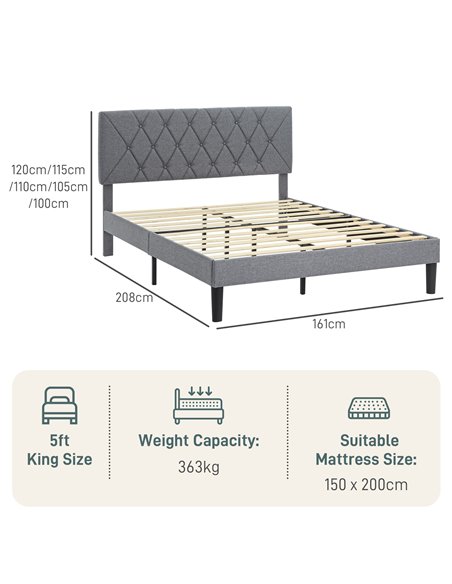 HOMCOM King Size Padded Fabric Headboard Bed Frame - Grey 831-912V71GY - pic 108694 | FastDaddyshop