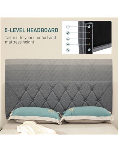 HOMCOM King Size Padded Fabric Headboard Bed Frame - Grey 831-912V71GY
