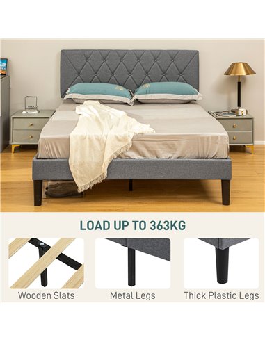 HOMCOM King Size Padded Fabric Headboard Bed Frame - Grey 831-912V71GY