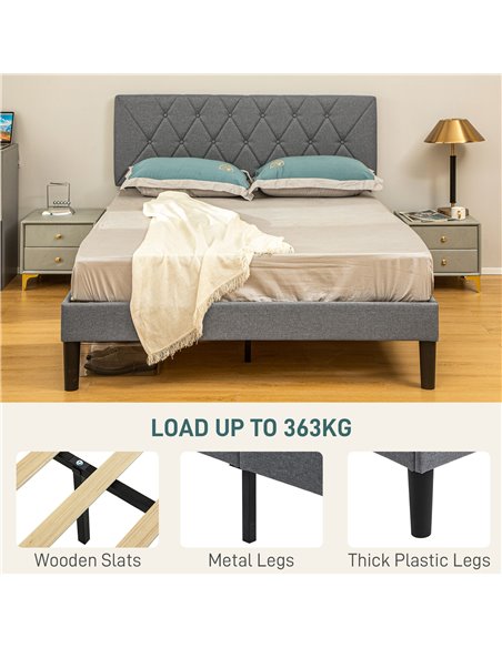 HOMCOM King Size Padded Fabric Headboard Bed Frame - Grey 831-912V71GY - pic 108697 | FastDaddyshop