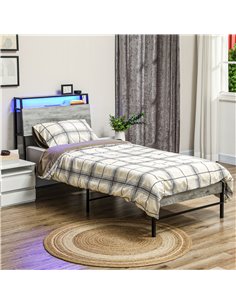 HOMCOM Single Steel Bed Frame, with LED Lights and Headboard Shelf - Grey 831-813V70GY 2