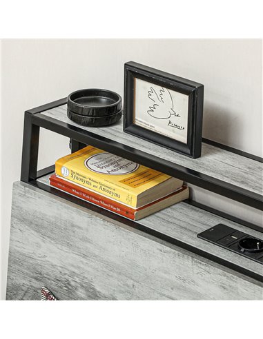 HOMCOM Single Steel Bed Frame, with LED Lights and Headboard Shelf - Grey 831-813V70GY