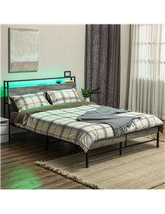 HOMCOM Double Steel Bed Frame, with LED Lights and Headboard Shelf - Grey 831-813V71GY 2