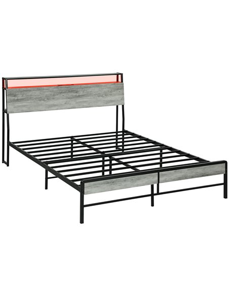 HOMCOM King Steel Bed Frame, with LED Lights and Headboard Shelf - Grey 831-813V72GY - pic 108728 | FastDaddyshop