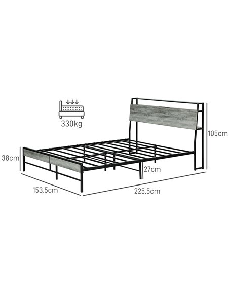 HOMCOM King Steel Bed Frame, with LED Lights and Headboard Shelf - Grey 831-813V72GY - pic 108730 | FastDaddyshop