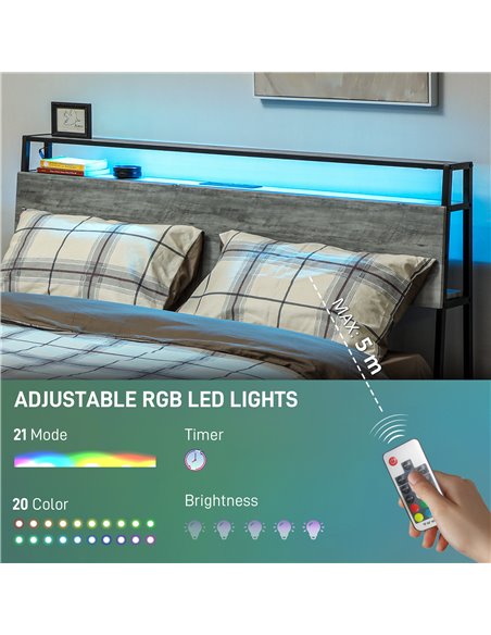 HOMCOM King Steel Bed Frame, with LED Lights and Headboard Shelf - Grey 831-813V72GY - pic 108731 | FastDaddyshop