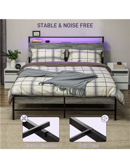 HOMCOM King Steel Bed Frame, with LED Lights and Headboard Shelf - Grey 831-813V72GY - pic 108733 | FastDaddyshop