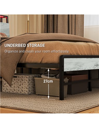 HOMCOM King Steel Bed Frame, with LED Lights and Headboard Shelf - Grey 831-813V72GY