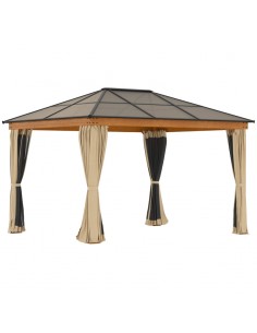 Outsunny 3x3.6 m Hardtop Gazebo Canopy with Polycarbonate Roof, Aluminium and Steel Frame, Nettings and Sidewalls, Khaki
