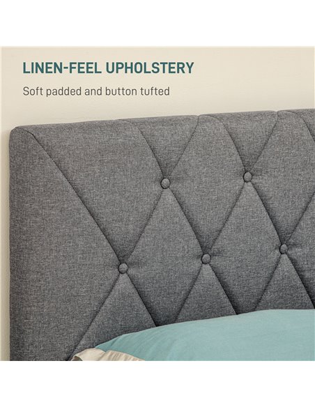 HOMCOM Double Bed Frame with 5-Level Adjustable Linen Upholstered Headboard, Wooden Slats Mattress Foundation, No Box Spring Nee - pic 108741 | FastDaddyshop