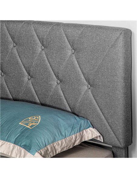 HOMCOM Double Bed Frame with 5-Level Adjustable Linen Upholstered Headboard, Wooden Slats Mattress Foundation, No Box Spring Nee - pic 108745 | FastDaddyshop