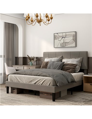 HOMCOM King Velvet-Feel Headboard Bed Frame - Grey 831-911V72GY