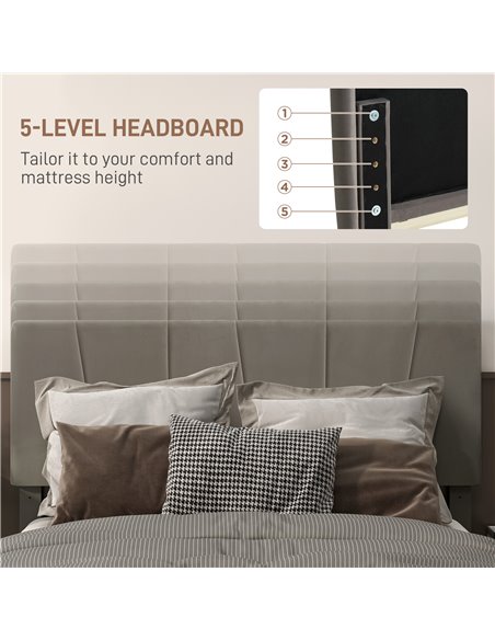 HOMCOM King Velvet-Feel Headboard Bed Frame - Grey 831-911V72GY - pic 108749 | FastDaddyshop