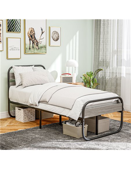 HOMCOM 3ft Single Bed Frame, Industrial Style Metal Platform Bed Frame with Under Bed Storage, No Box Spring Needed, Easy Assemb - pic 108756 | FastDaddyshop