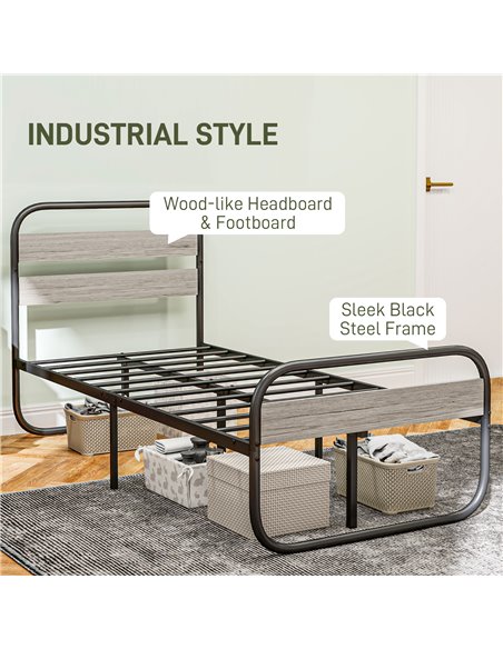 HOMCOM 3ft Single Bed Frame, Industrial Style Metal Platform Bed Frame with Under Bed Storage, No Box Spring Needed, Easy Assemb - pic 108758 | FastDaddyshop