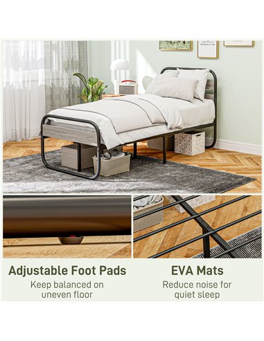 HOMCOM 3ft Single Bed Frame, Industrial Style Metal Platform Bed Frame with Under Bed Storage, No Box Spring Needed, Easy Assemb