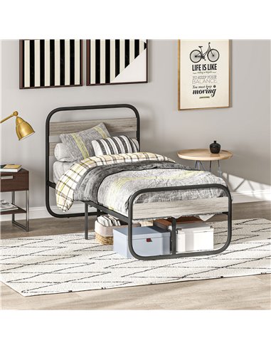 HOMCOM 3ft Single Bed Frame, Industrial Style Metal Platform Bed Frame with Under Bed Storage, No Box Spring Needed, Easy Assemb