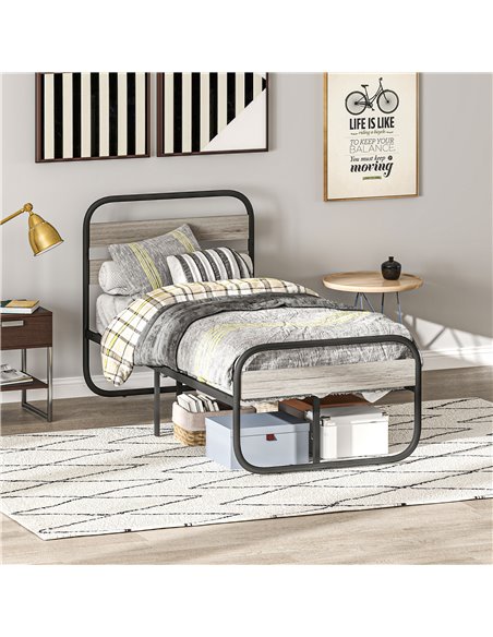 HOMCOM 3ft Single Bed Frame, Industrial Style Metal Platform Bed Frame with Under Bed Storage, No Box Spring Needed, Easy Assemb - pic 108761 | FastDaddyshop